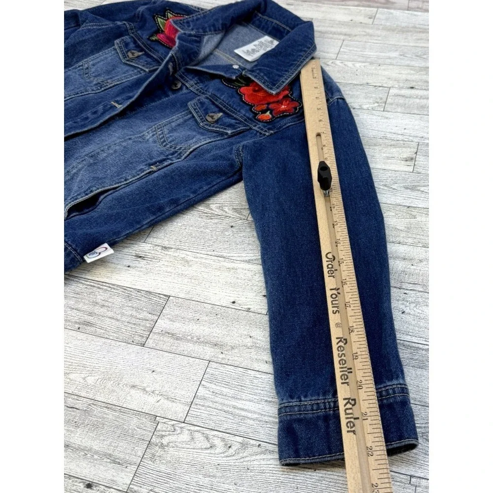 Girls Disney Princess Belle Red‎ Rose Denim Jacket Blue Disney Parks Size 7/8